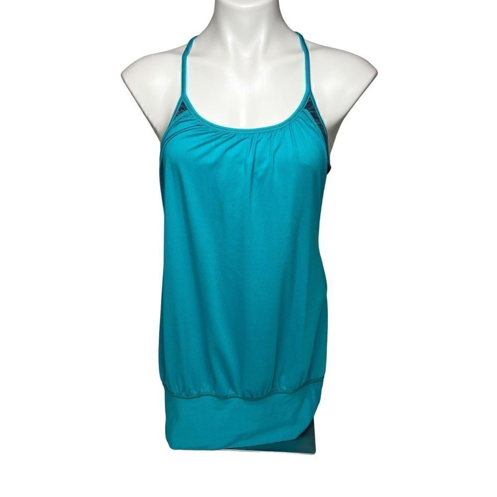Lululemon NO LIMITS turquoise blue tropics with striped bra tank top size 6